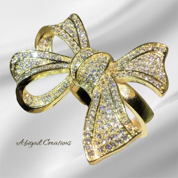 Abigail Creations 925 Sterling Silver Exquisite Gold Plated with CZ Bow Ring - Picture 1 of 8